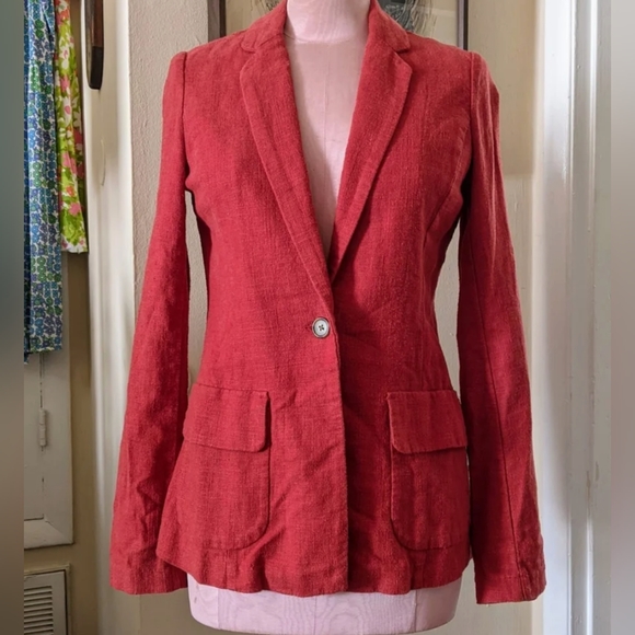 Old Navy Jackets & Coats Fitted Linen Blend Blazer In Rust Xs